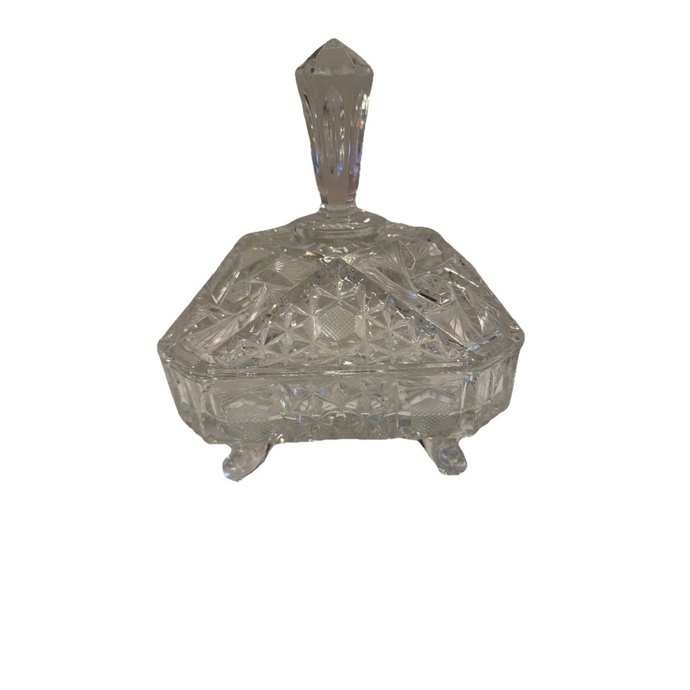VTG‎ CRYSTAL CLEAR HANDCUT 24% LEAD CRYSTAL FOOTED CANDY NUT DISH LIDDED GERMANY
